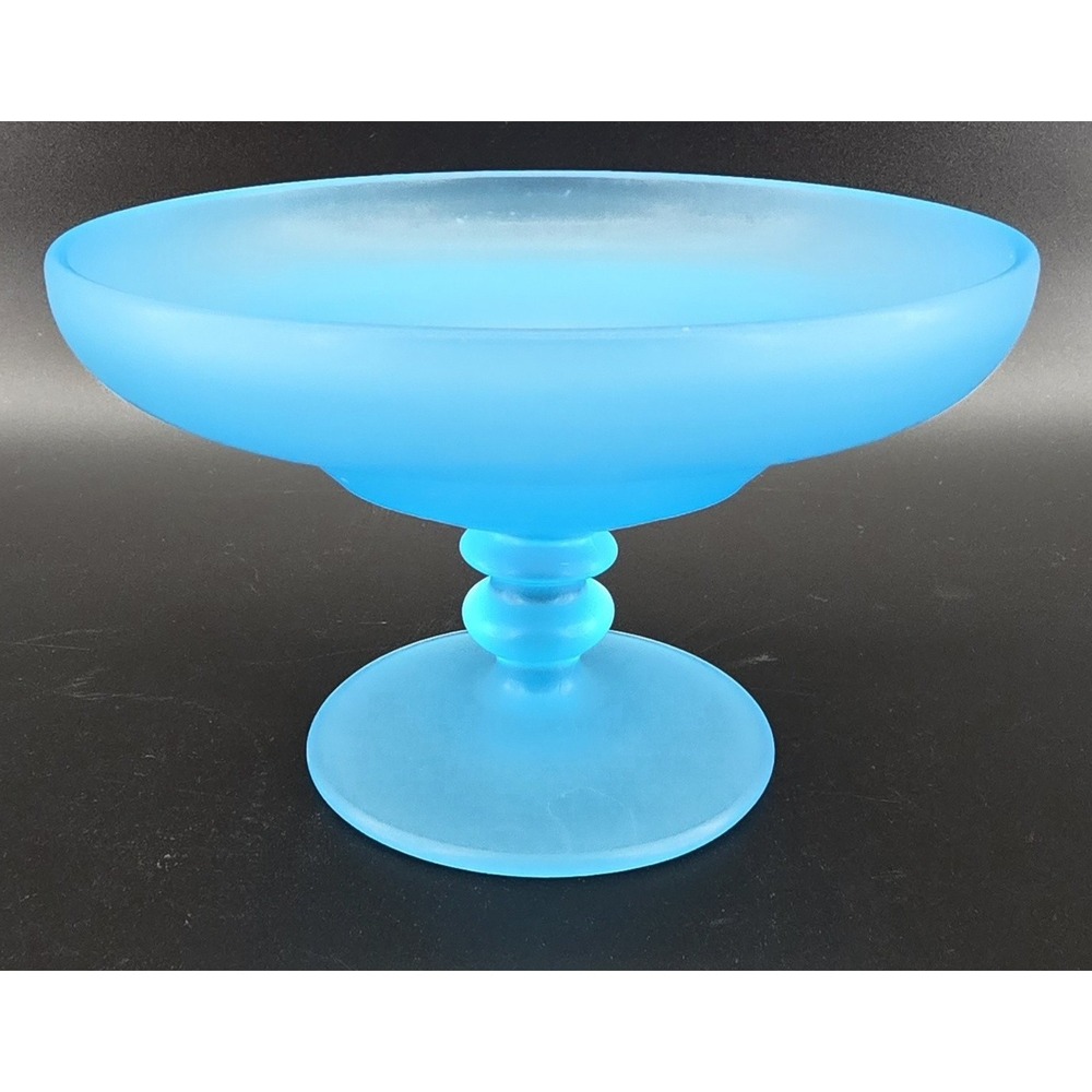 Vtg Tiffin Satin Sky Blue Glass Open Compote Round Pedestal 6.75x4.5" Depression - Picture 2 of 8